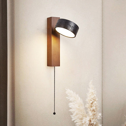 Traditional French Cylinder Wood Stone LED Wall Sconce Lamp For Living Room