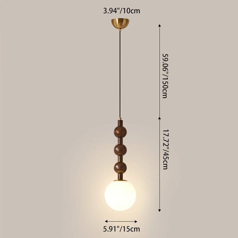 Traditional French Globe Iron Wood Glass 1-Light Pendant Light For Living Room