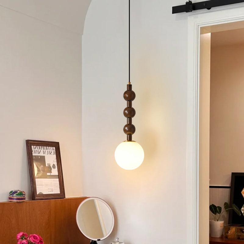 Traditional French Globe Iron Wood Glass 1-Light Pendant Light For Living Room
