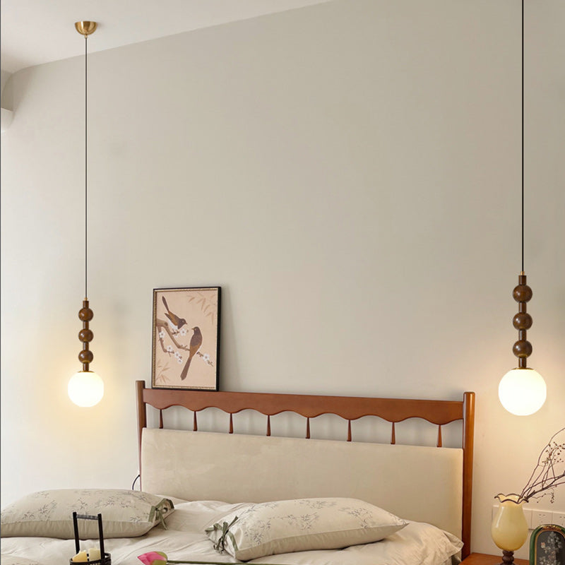 Traditional French Globe Iron Wood Glass 1-Light Pendant Light For Living Room