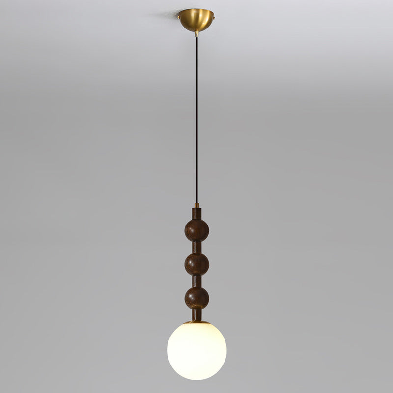 Traditional French Globe Iron Wood Glass 1-Light Pendant Light For Living Room