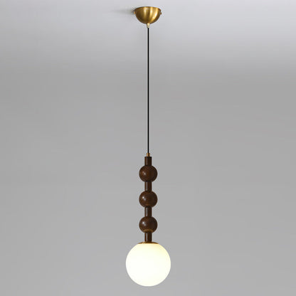 Traditional French Globe Iron Wood Glass 1-Light Pendant Light For Living Room