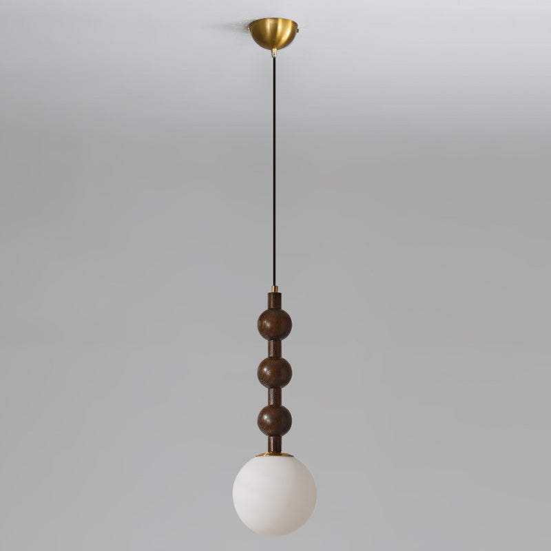 Traditional French Globe Iron Wood Glass 1-Light Pendant Light For Living Room
