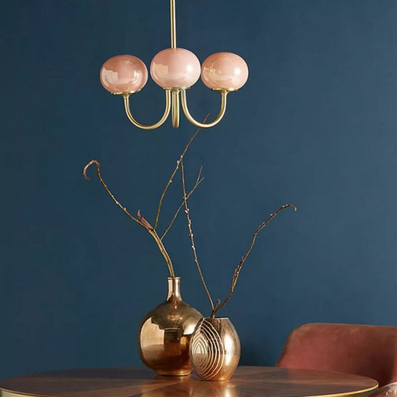 Traditional French Oval Iron Glass 3-Light Chandelier For Living Room