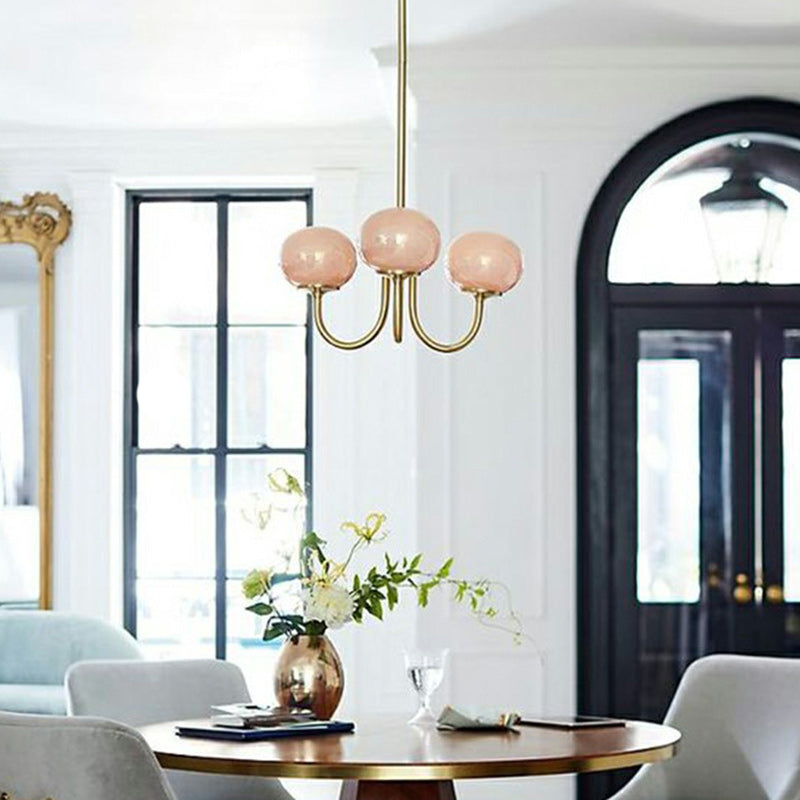 Traditional French Oval Iron Glass 3-Light Chandelier For Living Room