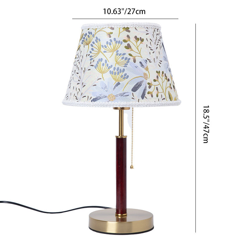 Traditional Vintage Drum Iron Fabric 1-Light Table Lamp For Living Room
