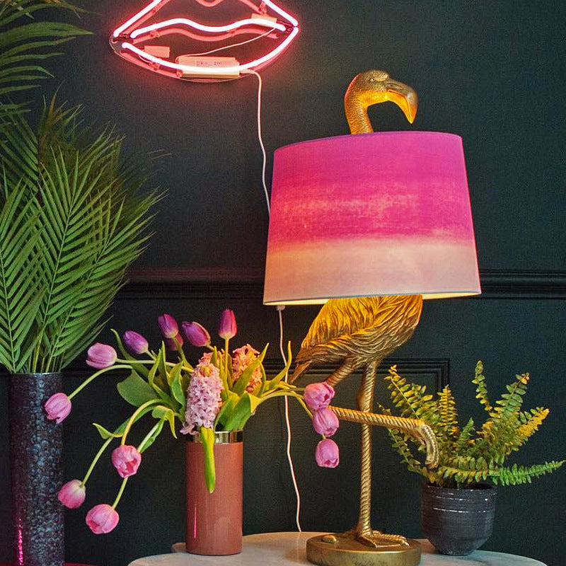 Contemporary Scandinavian Bird Resin Fabric 1-Light Table Lamp For Living Room