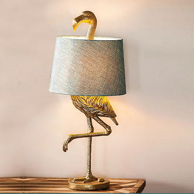 Contemporary Scandinavian Bird Resin Fabric 1-Light Table Lamp For Living Room