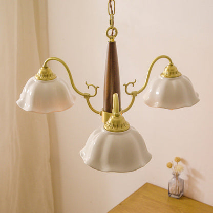 Traditional Japanese Drum Wood Copper Ceramic 3/5-Light Chandelier For Living Room