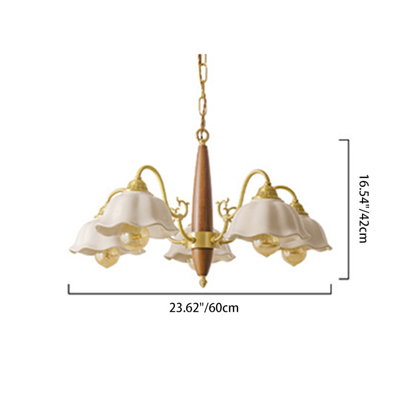 Traditional Japanese Drum Wood Copper Ceramic 3/5-Light Chandelier For Living Room
