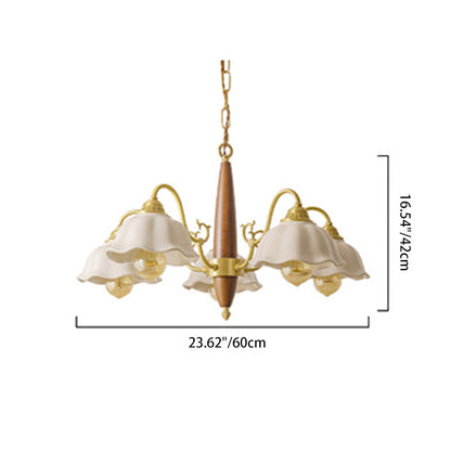 Traditional Japanese Drum Wood Copper Ceramic 3/5-Light Chandelier For Living Room