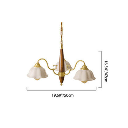 Traditional Japanese Drum Wood Copper Ceramic 3/5-Light Chandelier For Living Room