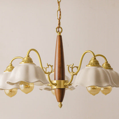 Traditional Japanese Drum Wood Copper Ceramic 3/5-Light Chandelier For Living Room