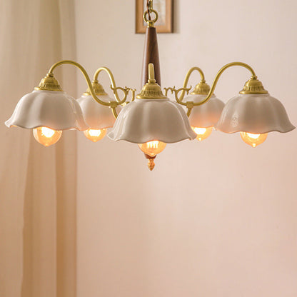 Traditional Japanese Drum Wood Copper Ceramic 3/5-Light Chandelier For Living Room