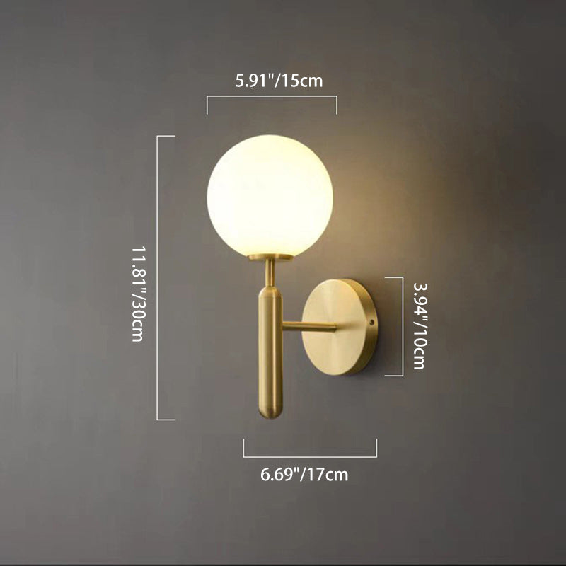 Contemporary Scandinavian Globe Copper Glass 1-Light Wall Sconce Lamp For Living Room