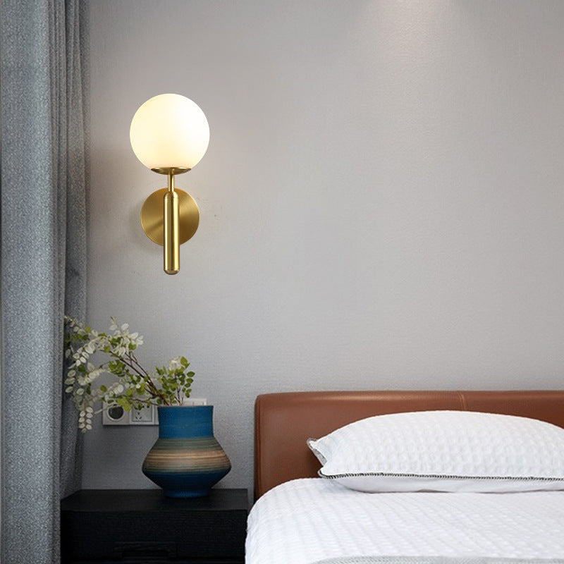 Contemporary Scandinavian Globe Copper Glass 1-Light Wall Sconce Lamp For Living Room