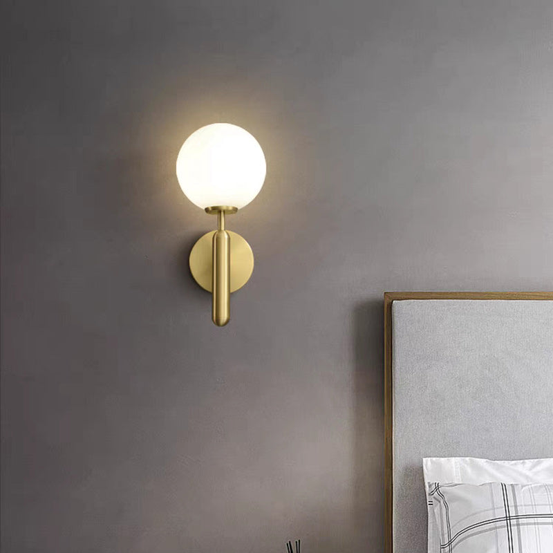Contemporary Scandinavian Globe Copper Glass 1-Light Wall Sconce Lamp For Living Room