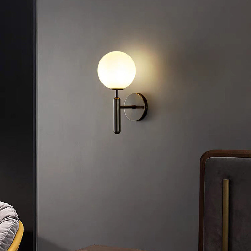 Contemporary Scandinavian Globe Copper Glass 1-Light Wall Sconce Lamp For Living Room