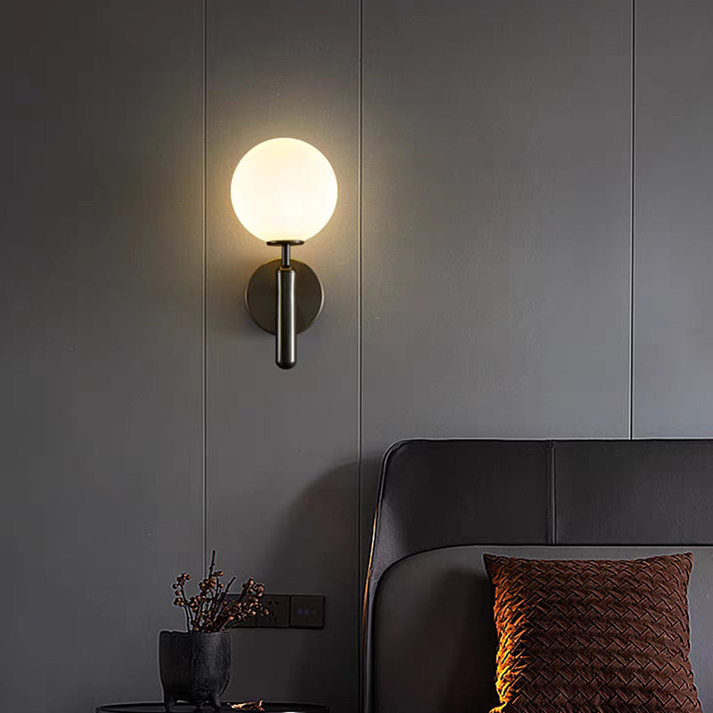 Contemporary Scandinavian Globe Copper Glass 1-Light Wall Sconce Lamp For Living Room