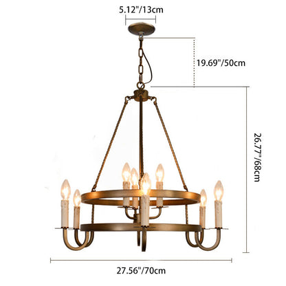 Traditional Rustic Round Iron 9-Light Chandelier For Living Room