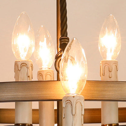 Traditional Rustic Round Iron 9-Light Chandelier For Living Room