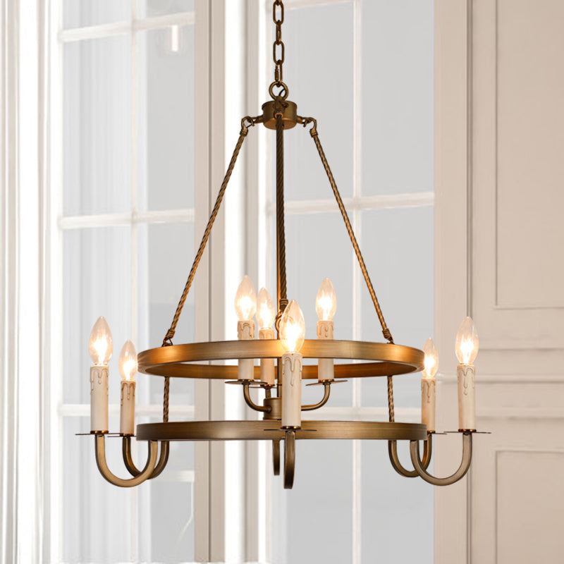Traditional Rustic Round Iron 9-Light Chandelier For Living Room