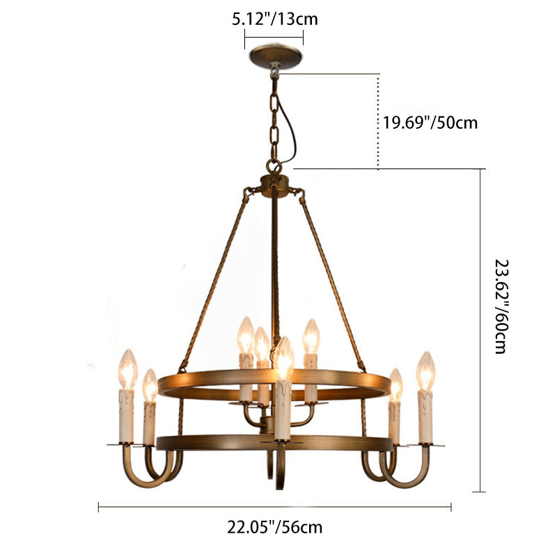 Traditional Rustic Round Iron 9-Light Chandelier For Living Room