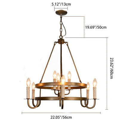 Traditional Rustic Round Iron 9-Light Chandelier For Living Room