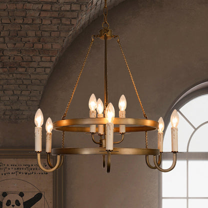 Traditional Rustic Round Iron 9-Light Chandelier For Living Room