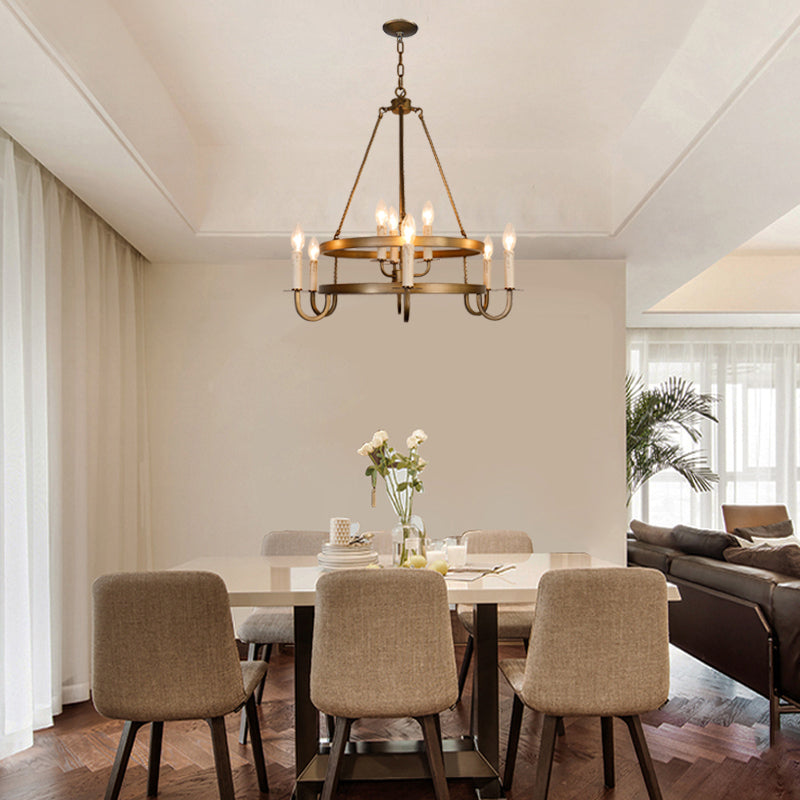 Traditional Rustic Round Iron 9-Light Chandelier For Living Room