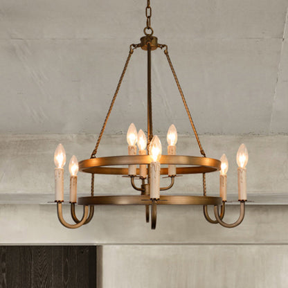 Traditional Rustic Round Iron 9-Light Chandelier For Living Room