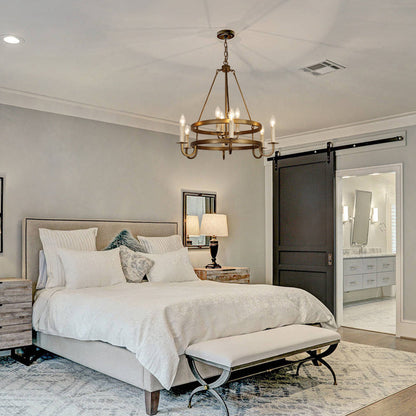 Traditional Rustic Round Iron 9-Light Chandelier For Living Room