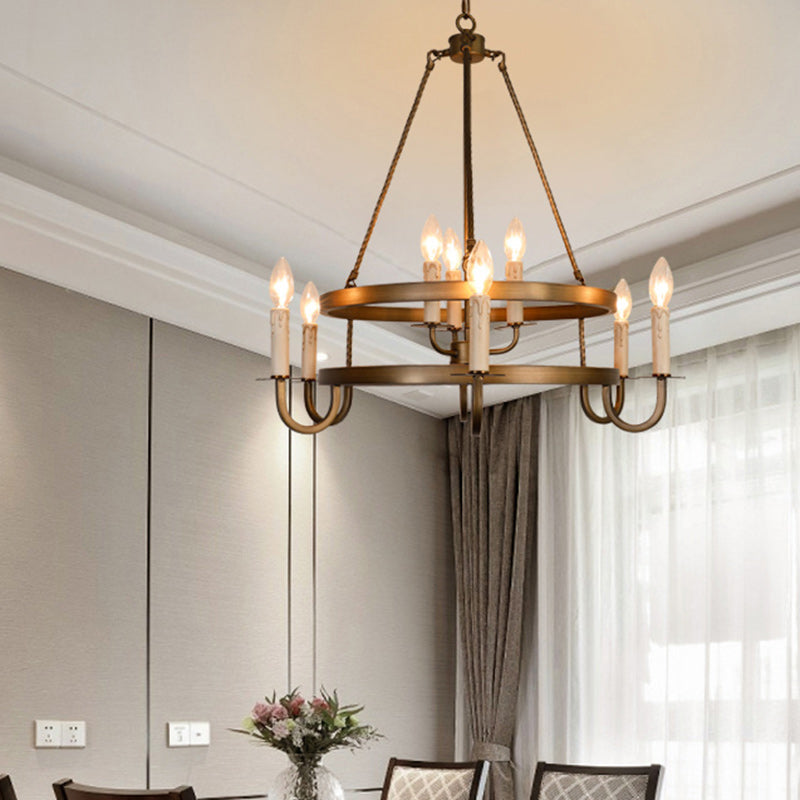 Traditional Rustic Round Iron 9-Light Chandelier For Living Room