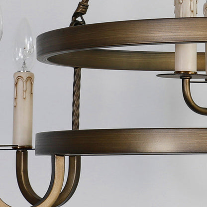 Traditional Rustic Round Iron 9-Light Chandelier For Living Room
