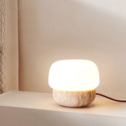 Traditional Japanese Cylinder Stone Glass 1-Light Table Lamp For Living Room
