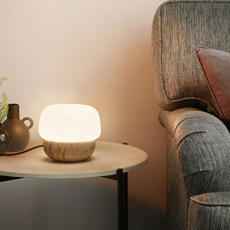 Traditional Japanese Cylinder Stone Glass 1-Light Table Lamp For Living Room