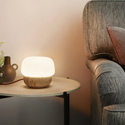 Traditional Japanese Cylinder Stone Glass 1-Light Table Lamp For Living Room