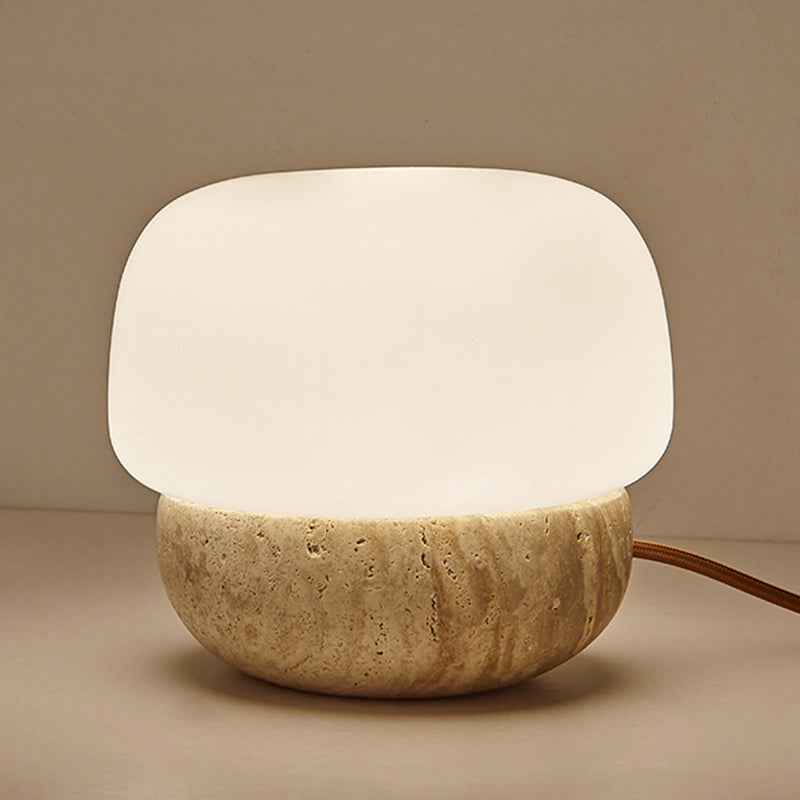 Traditional Japanese Cylinder Stone Glass 1-Light Table Lamp For Living Room