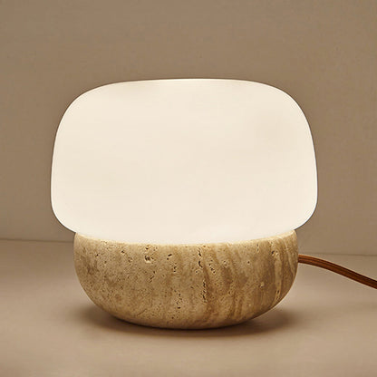 Traditional Japanese Cylinder Stone Glass 1-Light Table Lamp For Living Room