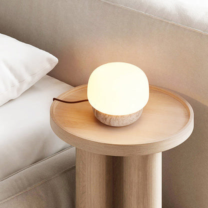 Traditional Japanese Cylinder Stone Glass 1-Light Table Lamp For Living Room