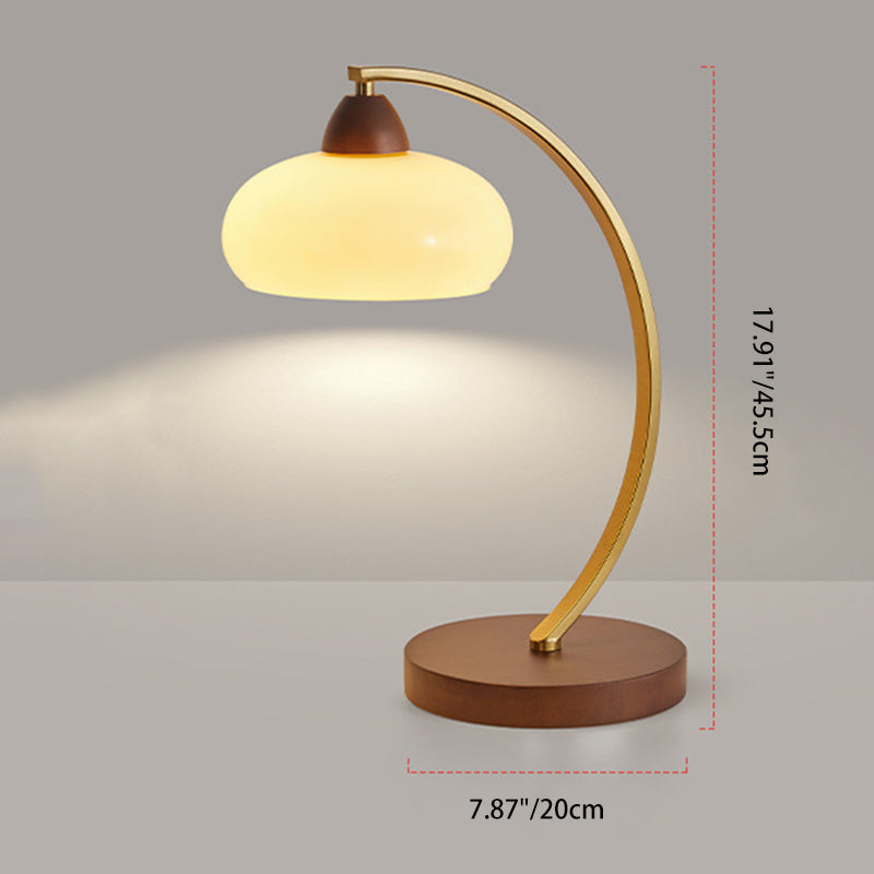 Traditional Vintage Round Wood Iron Glass 1-Light Table Lamp For Living Room