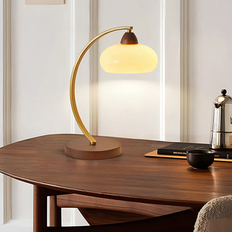 Traditional Vintage Round Wood Iron Glass 1-Light Table Lamp For Living Room