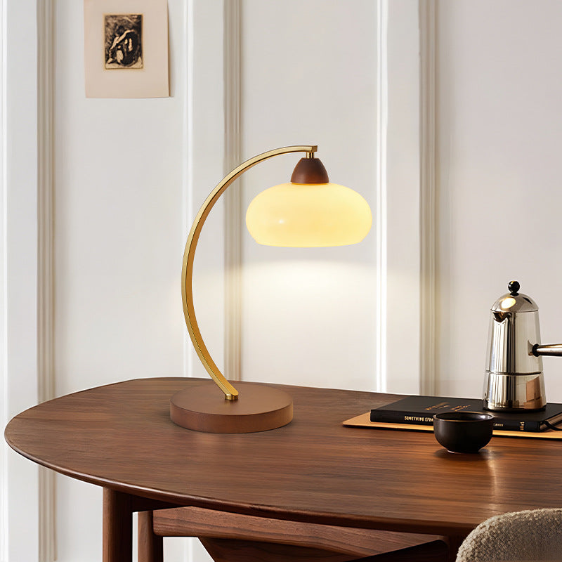 Traditional Vintage Round Wood Iron Glass 1-Light Table Lamp For Living Room