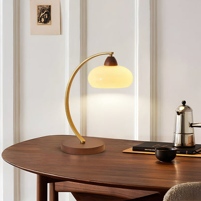 Traditional Vintage Round Wood Iron Glass 1-Light Table Lamp For Living Room