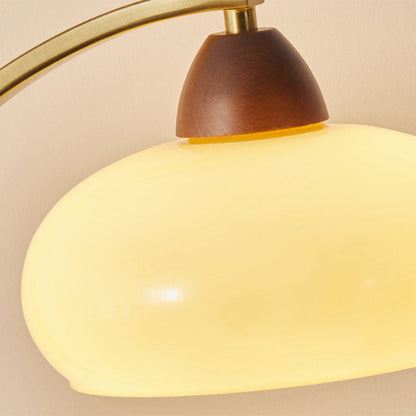 Traditional Vintage Round Wood Iron Glass 1-Light Table Lamp For Living Room