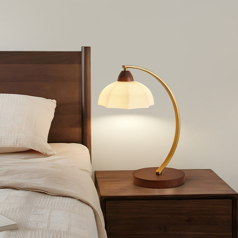 Traditional Vintage Round Wood Iron Glass 1-Light Table Lamp For Living Room