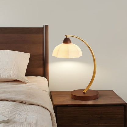 Traditional Vintage Round Wood Iron Glass 1-Light Table Lamp For Living Room
