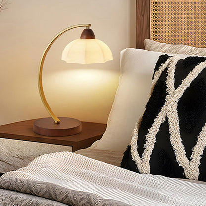 Traditional Vintage Round Wood Iron Glass 1-Light Table Lamp For Living Room