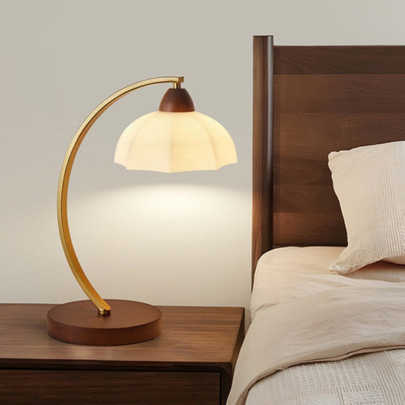 Traditional Vintage Round Wood Iron Glass 1-Light Table Lamp For Living Room