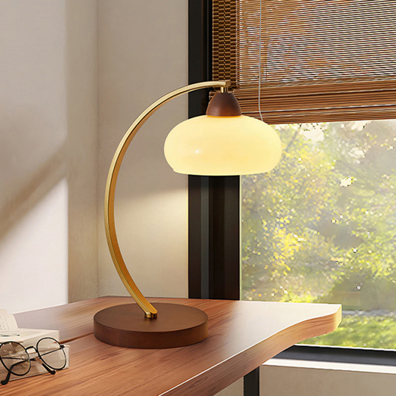 Traditional Vintage Round Wood Iron Glass 1-Light Table Lamp For Living Room